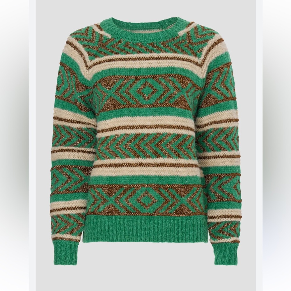 cotch & Soda Green Striped Geometric Knit Sweater Crewneck Size M